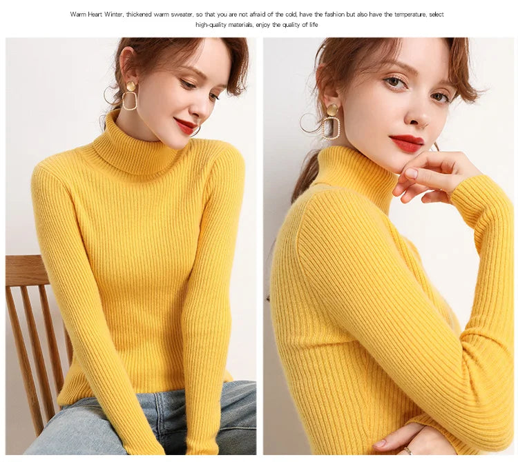 Women Fall Turtleneck Sweater Knitted Soft Pullovers Cashmere Jumpers Basic Soft Sweaters For Women 2024 Autumn Winter