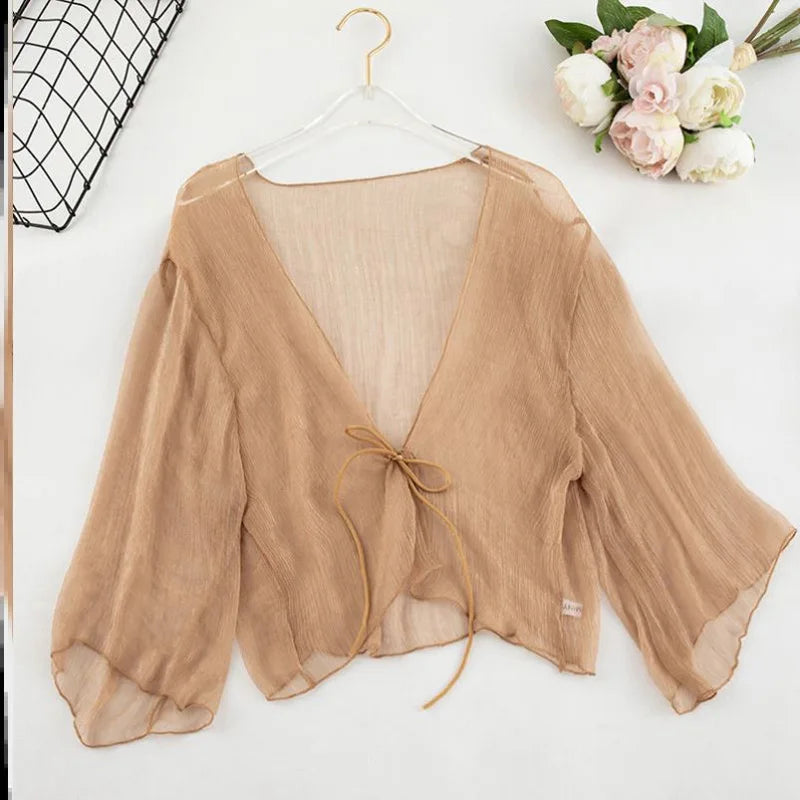 Zik Hekiy Women Chiffon Shawl Short Section Small Shawl Sunscreen Clothing Female Summer Cardigan Small Jacket Thin Section Top