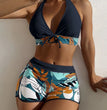 2023 Halter Bikini Set Short Swimsuit Women High Waist Swimwear Female Printed Bathers Swimming Bathing Swim Suit Beachwear