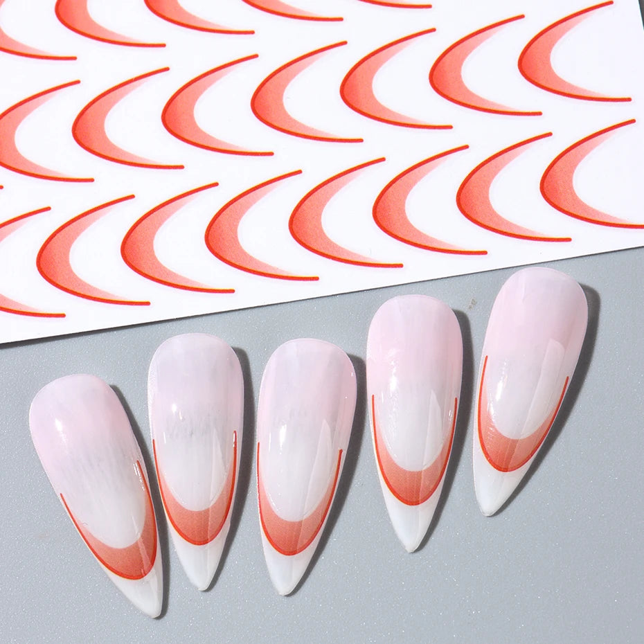 6pcs French Manicure Sticker Gradient Stripe Lines Sliders For Nails Ombre Designs Self-Adhesive Nail Art Decals DIY Decoration