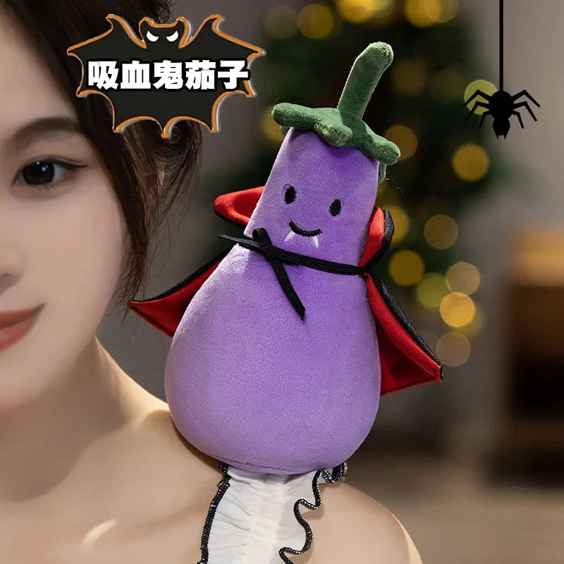 1pc Cute Black Rabbit Hold Pumpkin Plush Toys Soft Pumpkin Bear Earphone &cloak Eggplant Stuffed Doll Halloween Trick or Treat