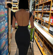 Nibber Solid Sexy Backless Maxi Dress Women Elegant Elastic Slim Short Sleeve Long dresses Female Bodycon Streetwear Clothing