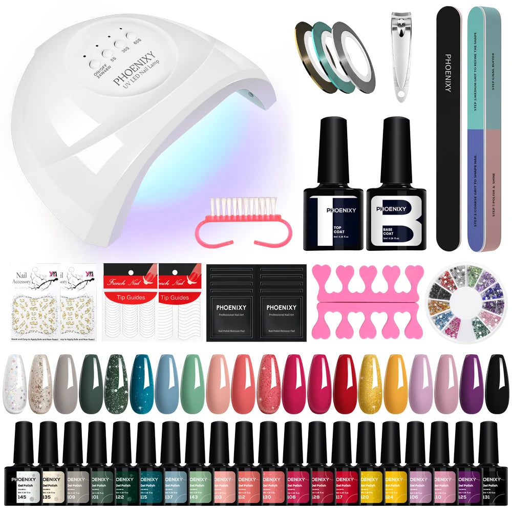 Nail Set Gel Nail Polish Set with UV LED Lamp Dryer Semi Permanent Gel Varnish Set Professional Nail Art Tools Kit Manicure Set