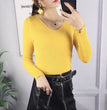 2024 Autumn Winter Women Solid Rib Knit V Neck Stripe Pull Sweater Femme Y2k Long Sleeve Pullover Jersey Tops Fashion Clothes