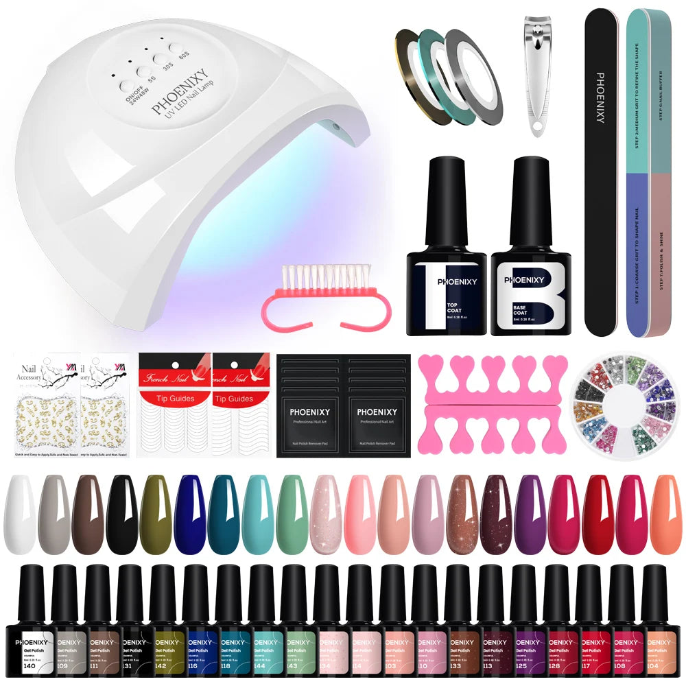 Nail Set Gel Nail Polish Set with UV LED Lamp Dryer Semi Permanent Gel Varnish Set Professional Nail Art Tools Kit Manicure Set