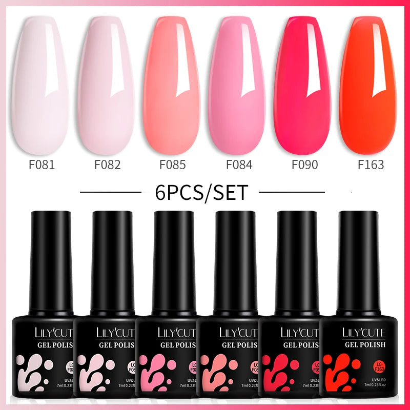 LILYCUTE 6Pcs/Set Macaron Color Gel Nail Polish Set Kit Spring 6 Colors UV LED Nail Art Gel Vernis Semi Permanent Base Top Coat