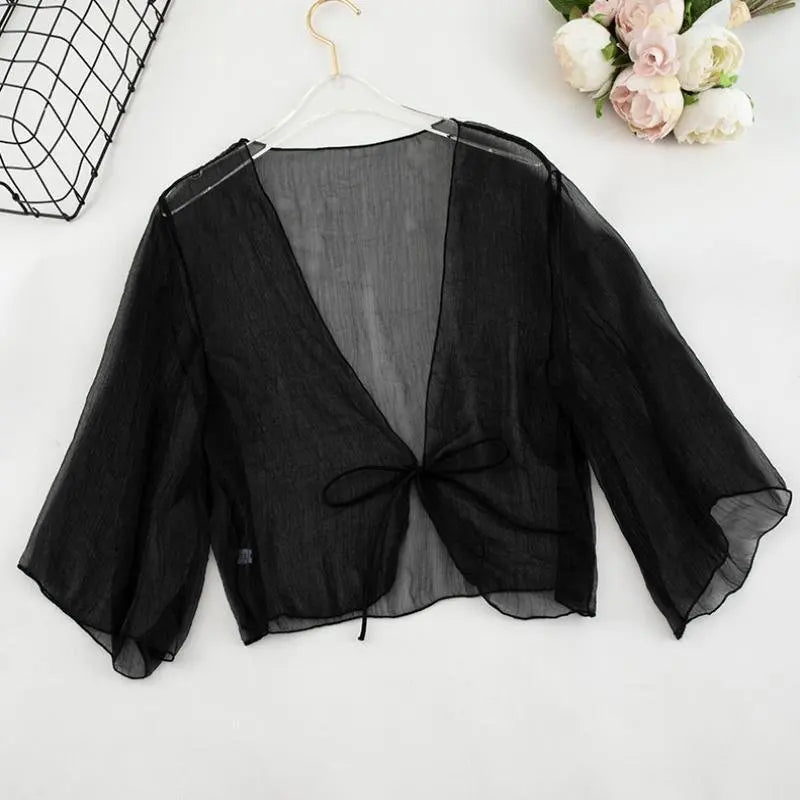 Zik Hekiy Women Chiffon Shawl Short Section Small Shawl Sunscreen Clothing Female Summer Cardigan Small Jacket Thin Section Top