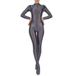 Womens Full Body Jumpsuit Sports Gym Yoga Tights Bodysuit Mock Neck Long Sleeve Footed One Piece Jumpsuit Clubwear Sportwear