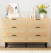 Wooden Dresser for Bedroom, Natural Rattan Dresser with Drawers 6 Drawer Chest of Drawers, Double Dressers Chest for Living Room