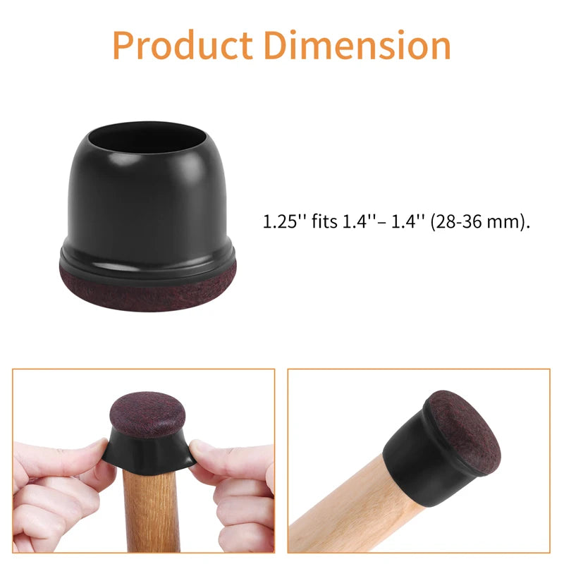 8PCS Chair Leg Floor Protectors with Thick Wrap Felt Pads Silicone Furniture Leg Covers Black Table Feet Cups to Protect Caps