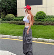 Y2K Parachute Black Pants Women Hippie Streetwear Oversize Pockets Cargo Trousers Harajuku Wide Leg Baggy Sweatpants