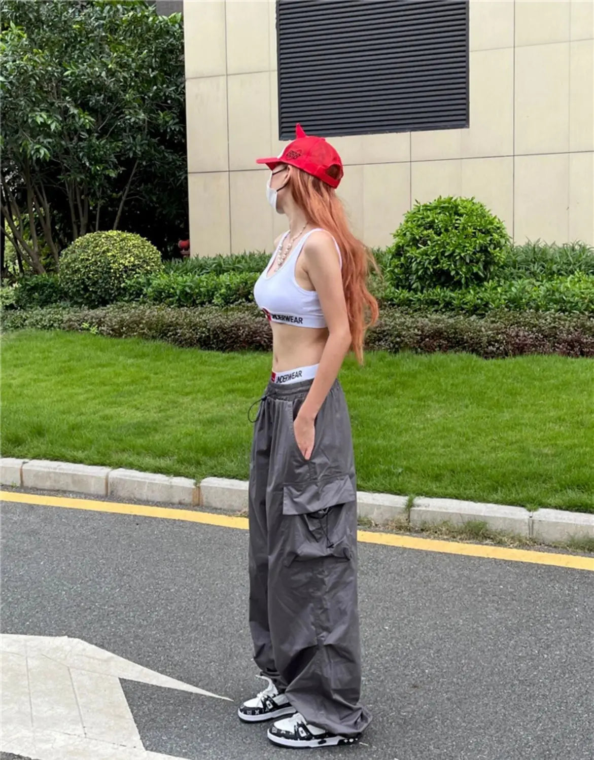 Y2K Parachute Black Pants Women Hippie Streetwear Oversize Pockets Cargo Trousers Harajuku Wide Leg Baggy Sweatpants