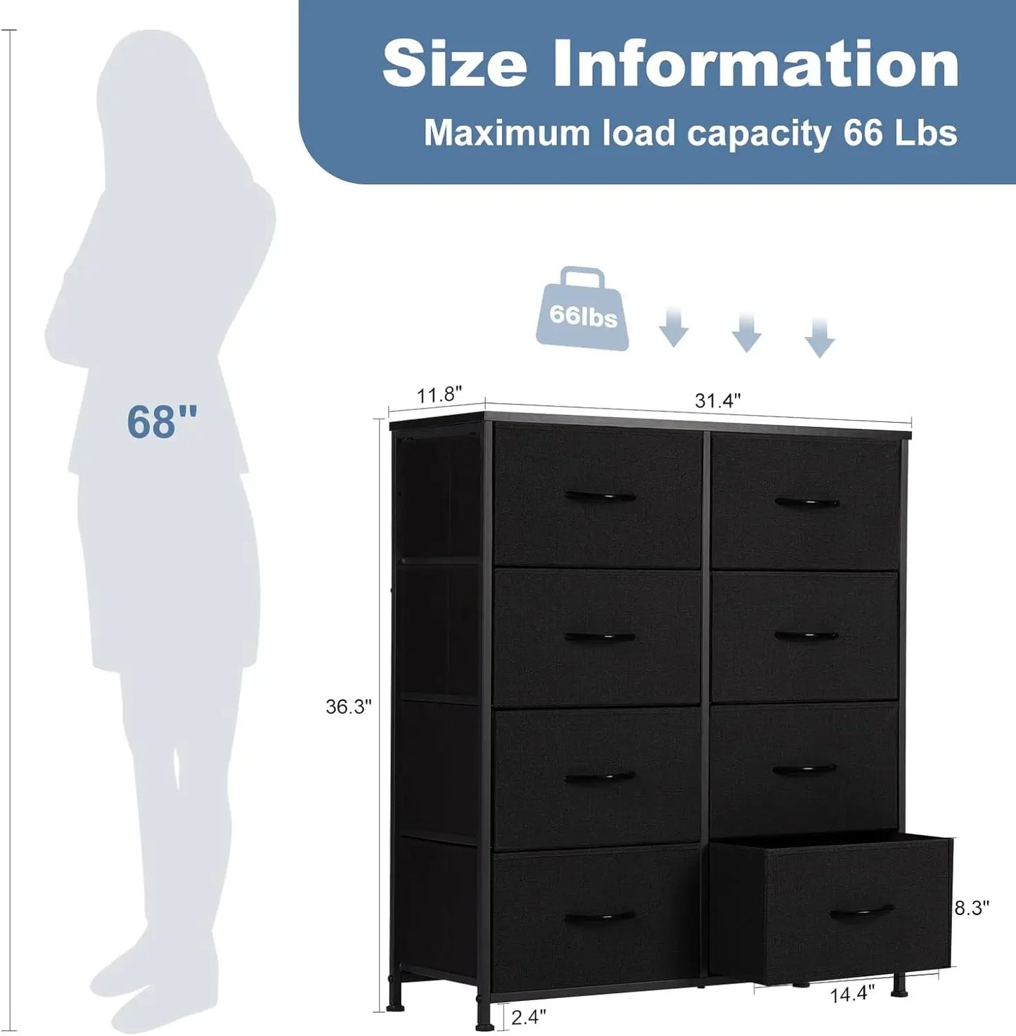 Dresser for Bedroom, Chest/Closet Storage with 8 Drawers, Clothes Organizers Tower with Fabric Bins, bedroom furniture