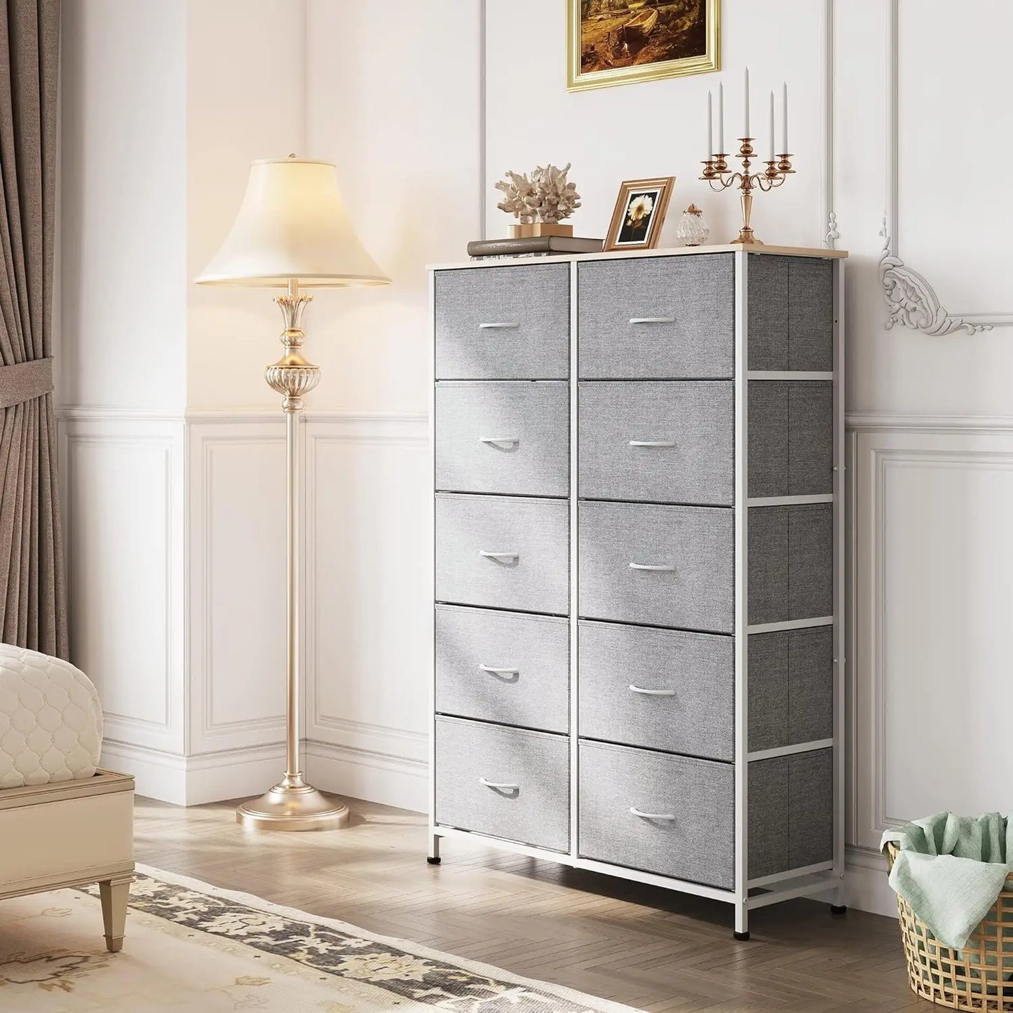 Tall Dresser for Bedroom with 10 Drawers, Chest of Drawers, Fabric Dresser for Closets, Storage Organizer Unit with Fabric Bins,