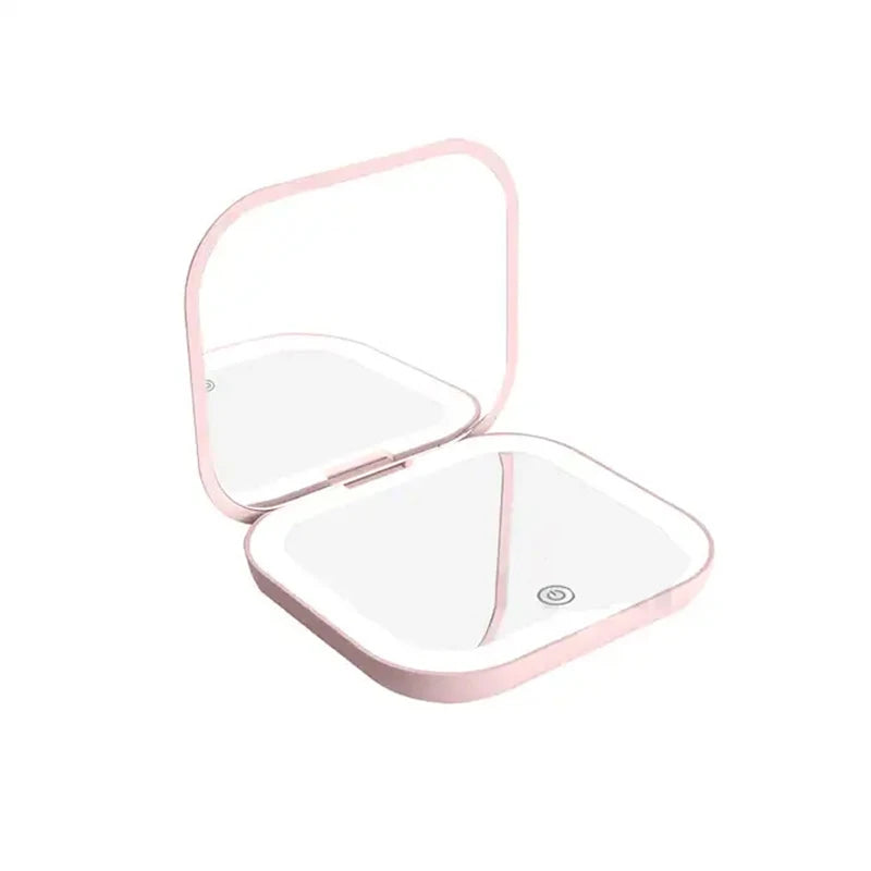 2X magnifying Compact Small Mini Gift Vanity Table Folding Led Lights Portable Hand Held Pocket Makeup Mirror