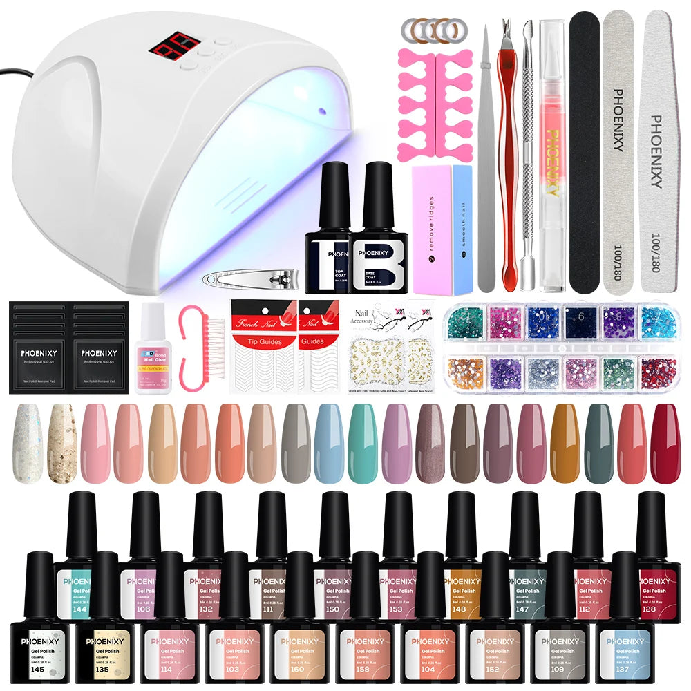 Nail Set Gel Nail Polish Set with UV LED Lamp Dryer Semi Permanent Gel Varnish Set Professional Nail Art Tools Kit Manicure Set