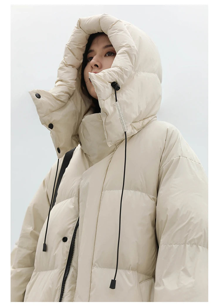 CHIC VEN Women's Down Coats Korean Loose Hooded Thick Warm Long Down Jacket Winter Coat for Women Female Parkas Outerwears 2024