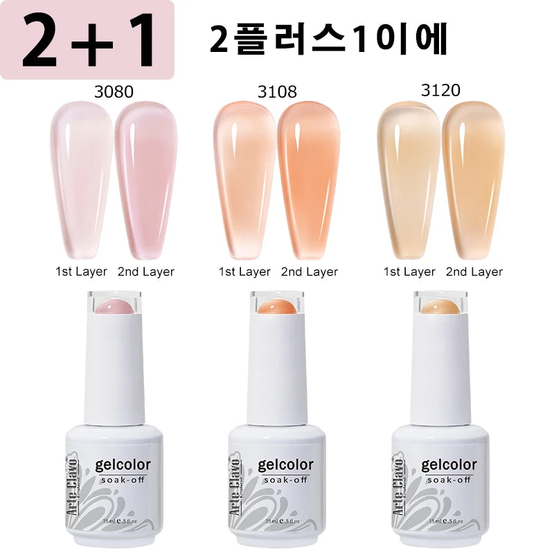 Arte Clavo 3pcs/Set Jelly Gel Polish Nude Pink Gel Nail Polish Translucent Semi Permanent All For Manicure Nail Art