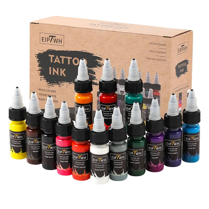 15ml 14colors Tattoo Ink Pigment with box Body Art Tattoo Kits Professional Beauty Paints Makeup Tattoo Supplies Semi-permanent