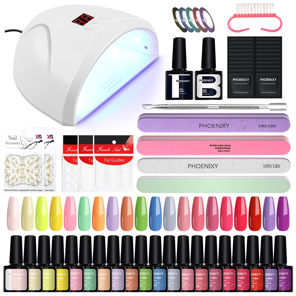 Nail Set Gel Nail Polish Set with UV LED Lamp Dryer Semi Permanent Gel Varnish Set Professional Nail Art Tools Kit Manicure Set