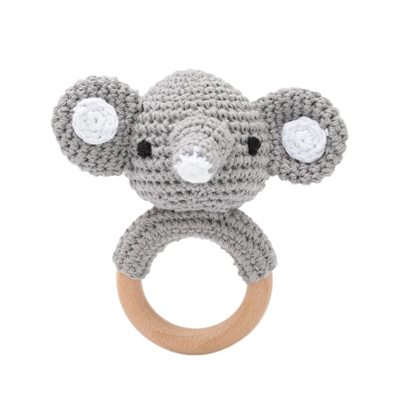 1PC Crochet Animal Bear Rattle Toy Soother Bracelet Wooden Teether Ring Baby Product Mobile Pram Crib Wooden Toys Newborn Gifts