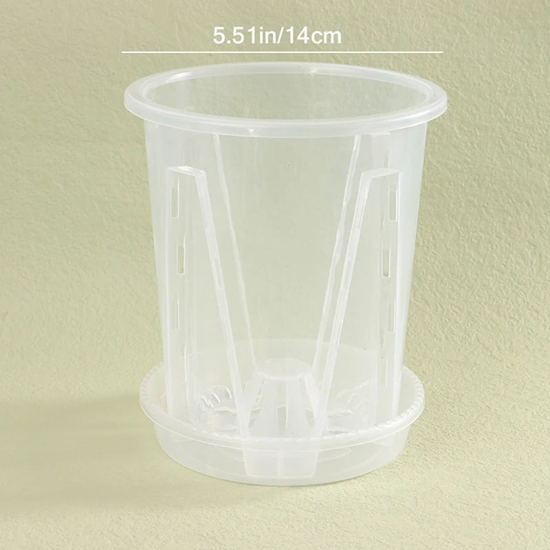 1Pc Root Control Transparent Flower Pot With Tray For Phalaenopsis Orchid Planting With Stomata Flower Pot Home Gardening Decor