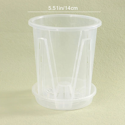 1Pc Root Control Transparent Flower Pot With Tray For Phalaenopsis Orchid Planting With Stomata Flower Pot Home Gardening Decor