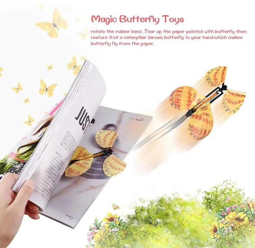 1-10Pcs Magic Wind Up Flying Butterfly in The Book Rubber Band Powered Magic Fairy Flying Toy Great Surpris Gift Party Favor