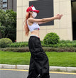 Y2K Parachute Black Pants Women Hippie Streetwear Oversize Pockets Cargo Trousers Harajuku Wide Leg Baggy Sweatpants