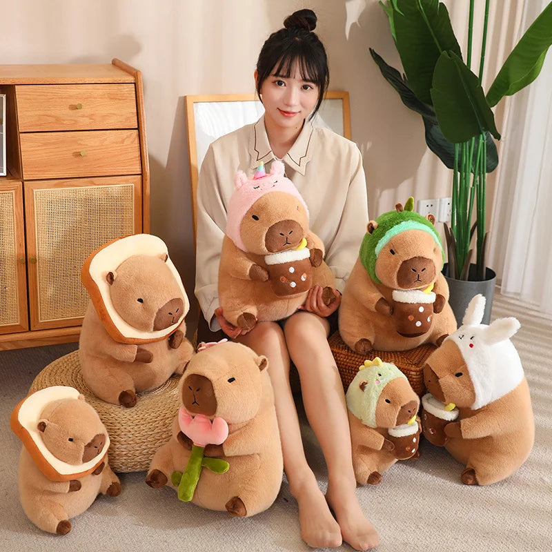 Lotus leaf Capybara Plush Toy  Oyster Bee Bckpack Capibara Cosplay Unicorn Dinosaur Boba Bread Ring Decor Stuffed Animals