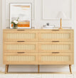 Wooden Dresser for Bedroom, Natural Rattan Dresser with Drawers 6 Drawer Chest of Drawers, Double Dressers Chest for Living Room