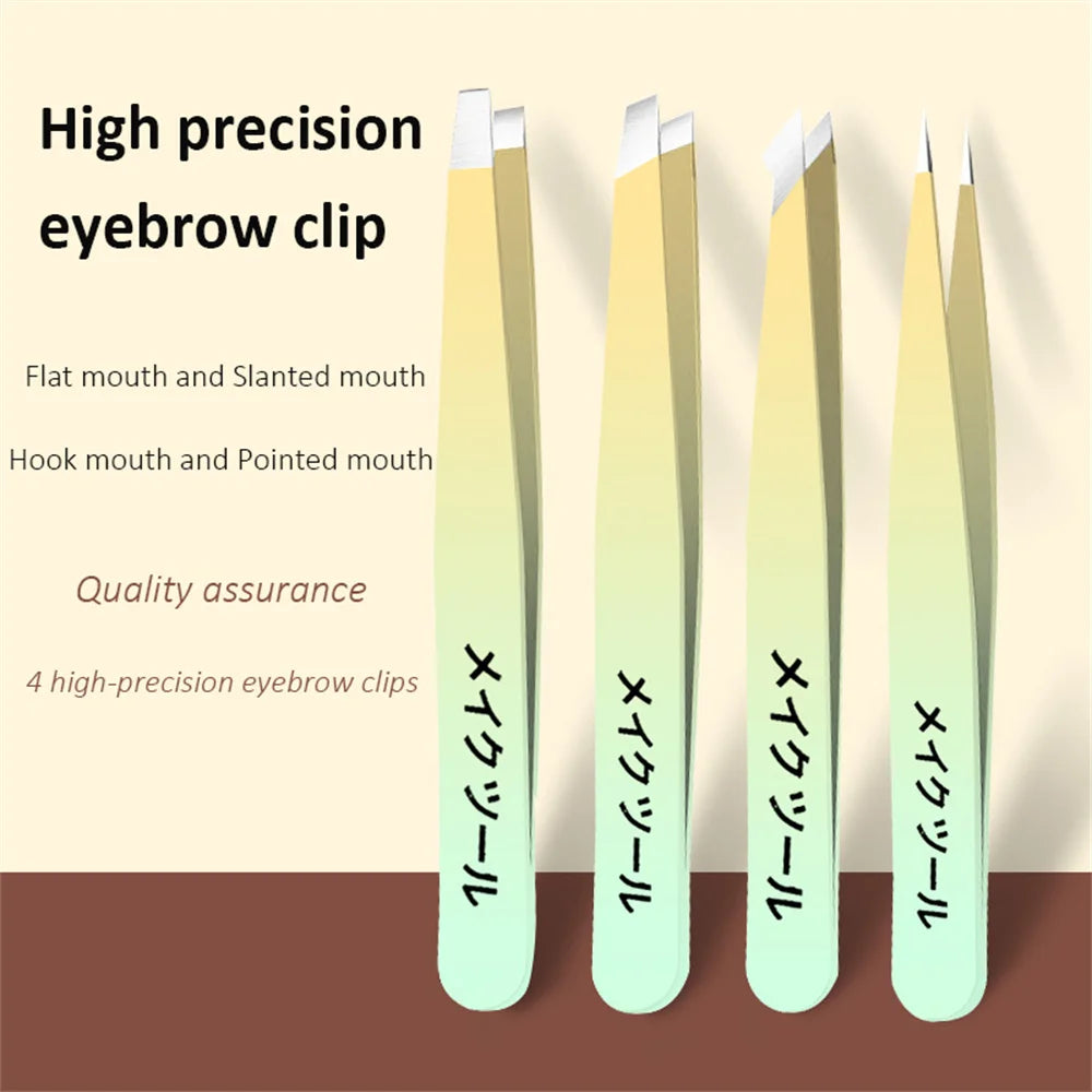 Ouriner Eyebrow Tweezers Set 4 Pcs Stainless Steel Eyebrow Forceps Professional Beauty Tool Set For Facial Hair Inward Growing