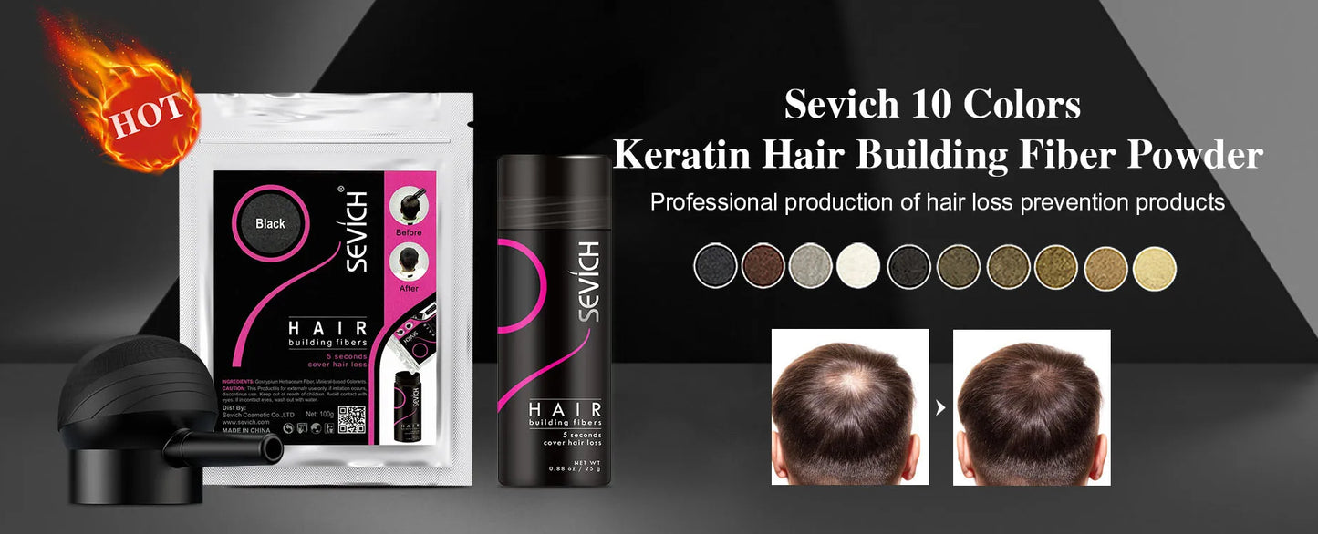 Sevich Hair Fibers Regrowth Powder Keratin Hair Building Fiber Powder Instant Hair Growth Concealer Applicator Hair Loss Product