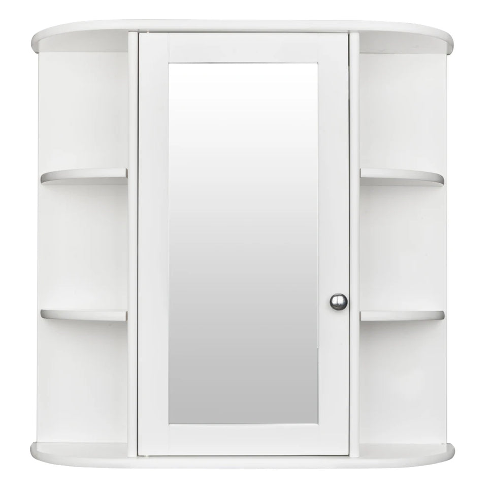 3-tier Single Door Mirror Indoor Bathroom Wall Mounted Cabinet Shelf White