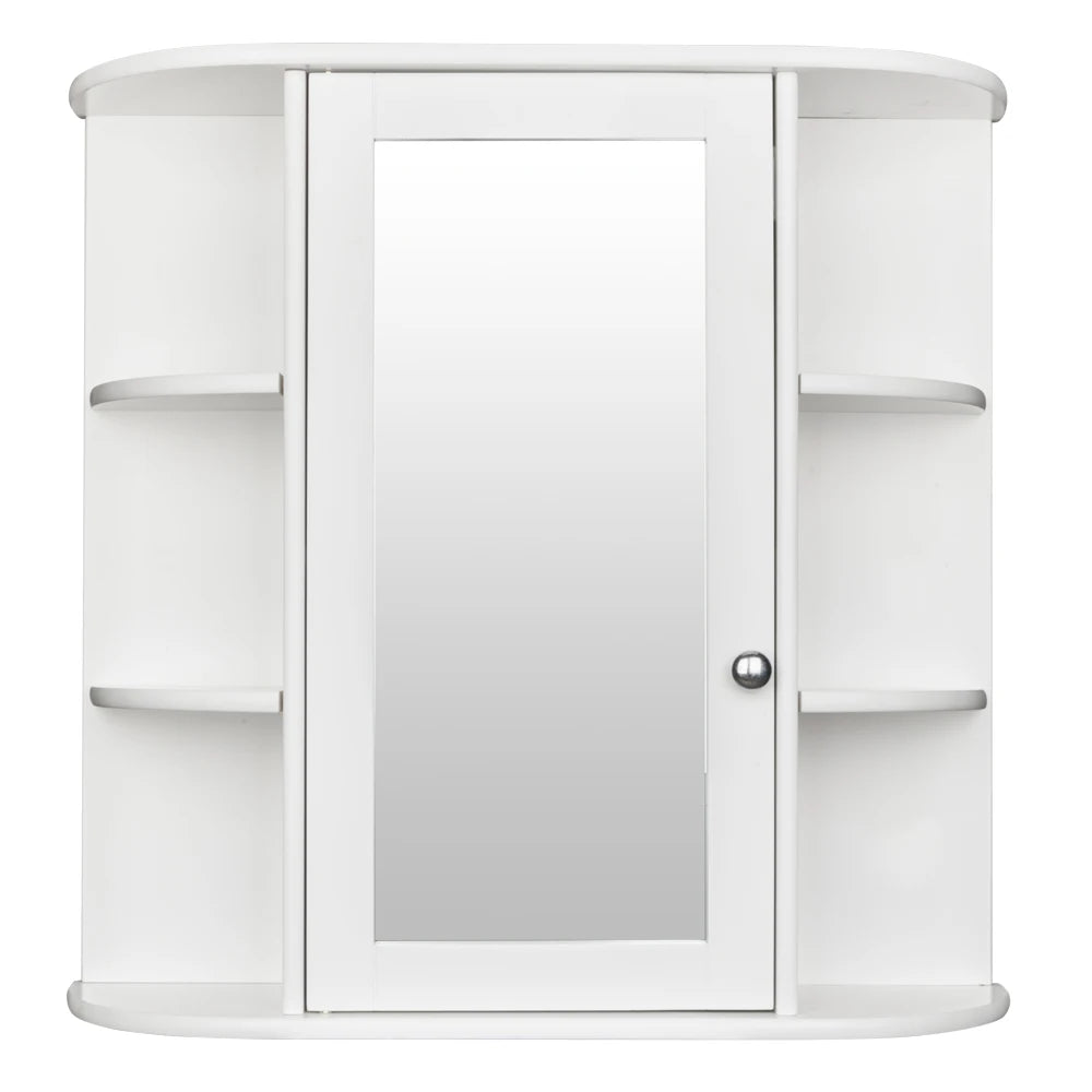 3-tier Single Door Mirror Indoor Bathroom Wall Mounted Cabinet Shelf White