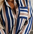 Plus Size Casual Blouse, Women's Plus Stripe Print Long Sleeve Button Up Lapel Collar Shirt Top