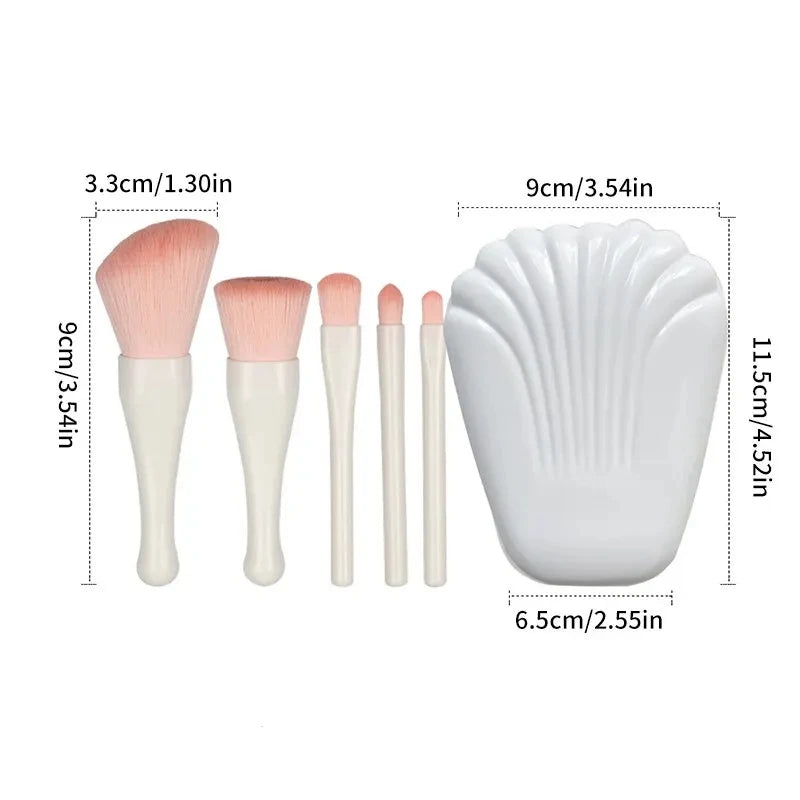 5Pcs Shell Portable Makeup Brush Set HD Mirror Soft Fiber Hair Beauty Tool Repair Brush Lip Brush Full Set Of Cosmetic Brush