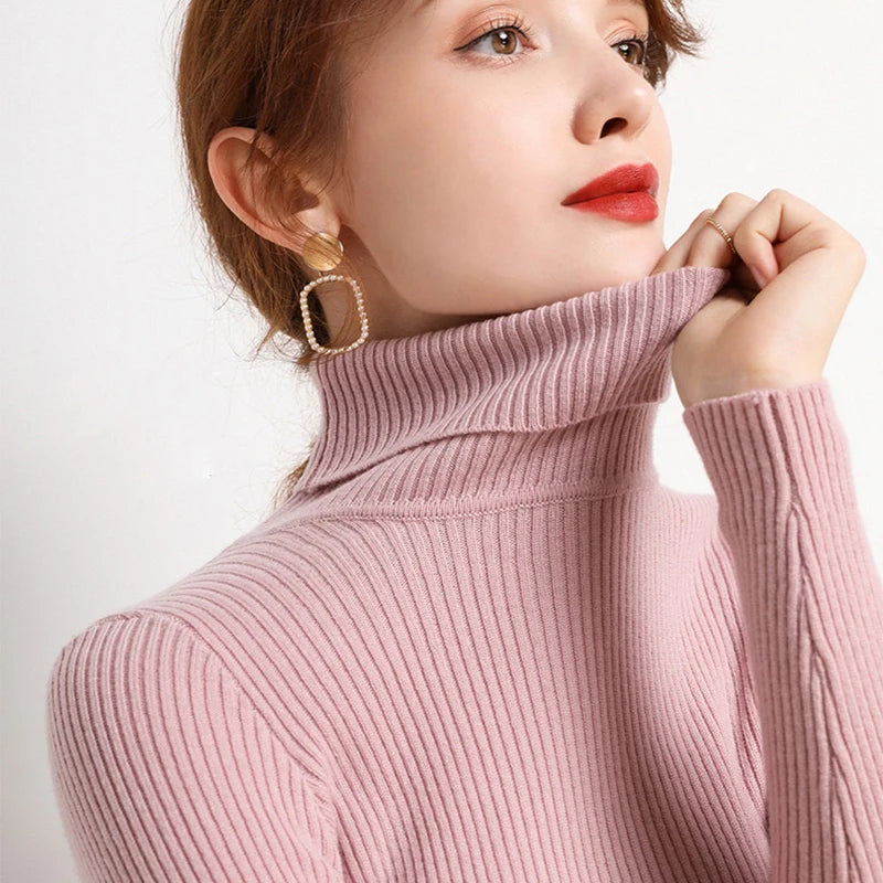 Women Fall Turtleneck Sweater Knitted Soft Pullovers Cashmere Jumpers Basic Soft Sweaters For Women 2024 Autumn Winter