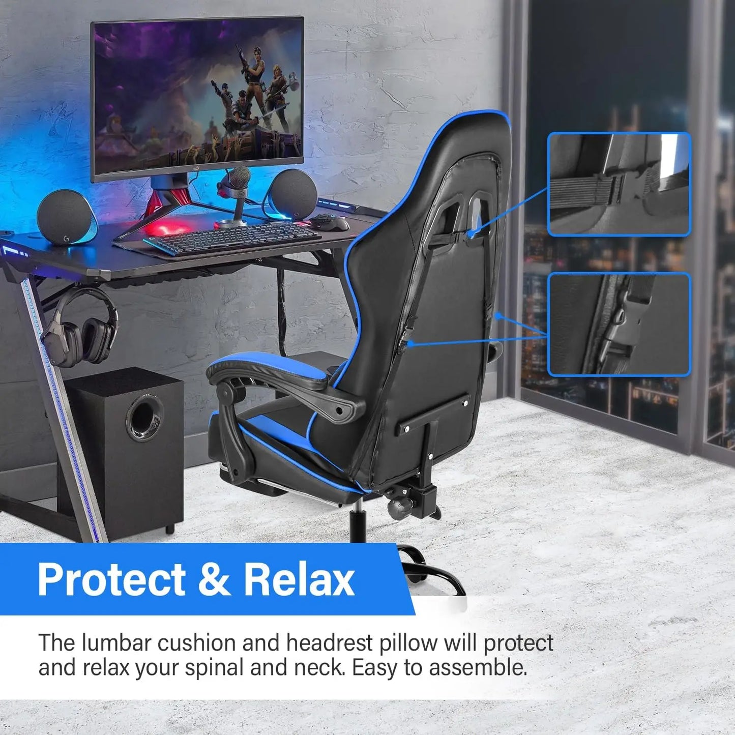 Gaming Chair, Backrest and Seat Height Adjustable Swivel Recliner Racing Office Computer Ergonomic Video Game Chair