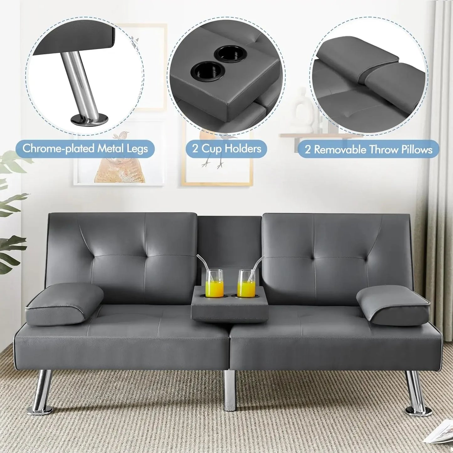 Sofa Bed Adjustmentsofa Double-sided Doublesofa Folding Sofa Bed Guestbed,cupholder,Bed Modern Artificial Leather Lounge Chair