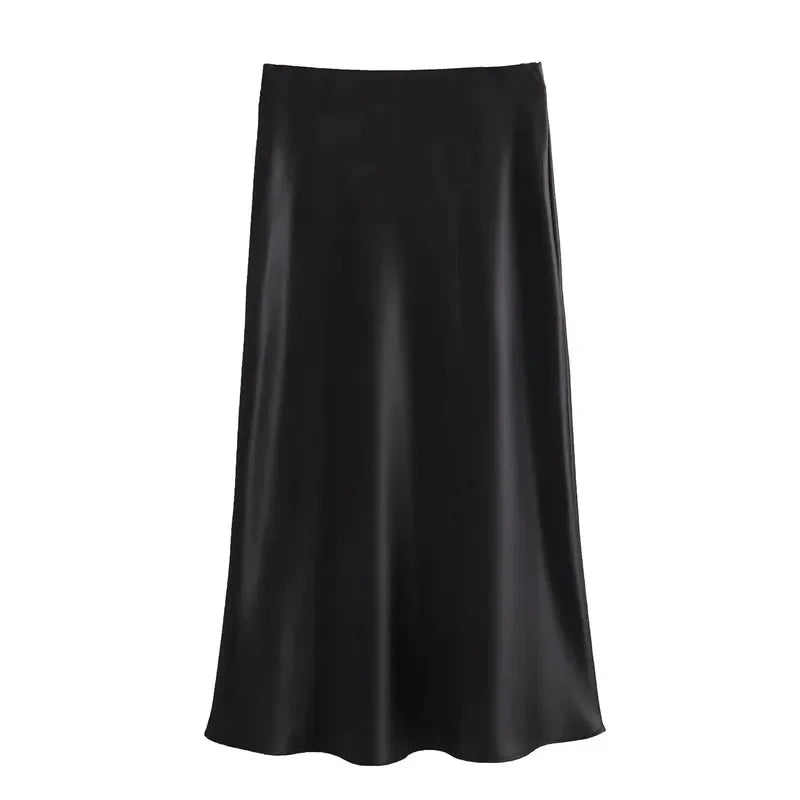 Ladies Satin Skirt Women High Waist Long Skirts For Women Spring Summer Black Midi Skirt Office Lady Elegant Women's Skirts