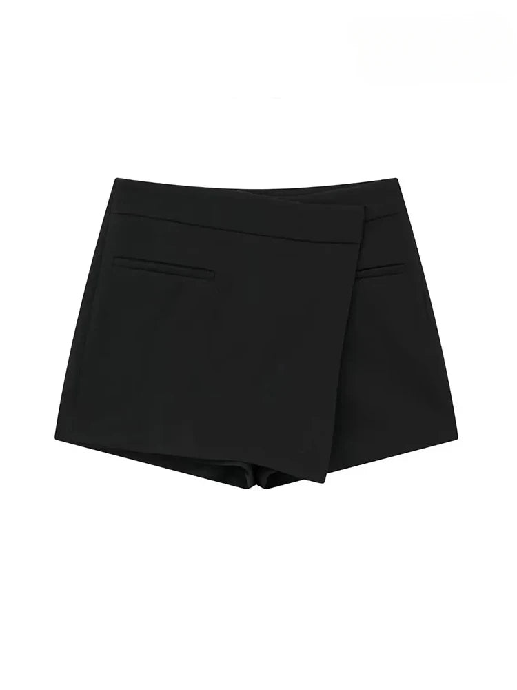 ASDS Women's Asymmetric Wrap Shorts Skirts, High Waist, Side Zipper, Female Skort, Fashion