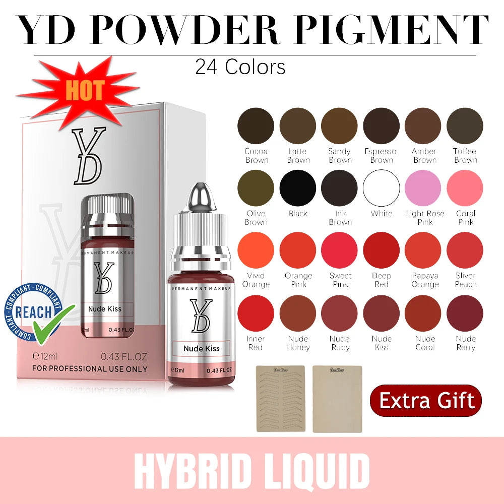 YDPMU Powder Liquid Pigment 12ML Lip Tattoo Ink Eyebrow Eyeline Pigments Professional Semi Permanent Makeup Tints Beauty Arts