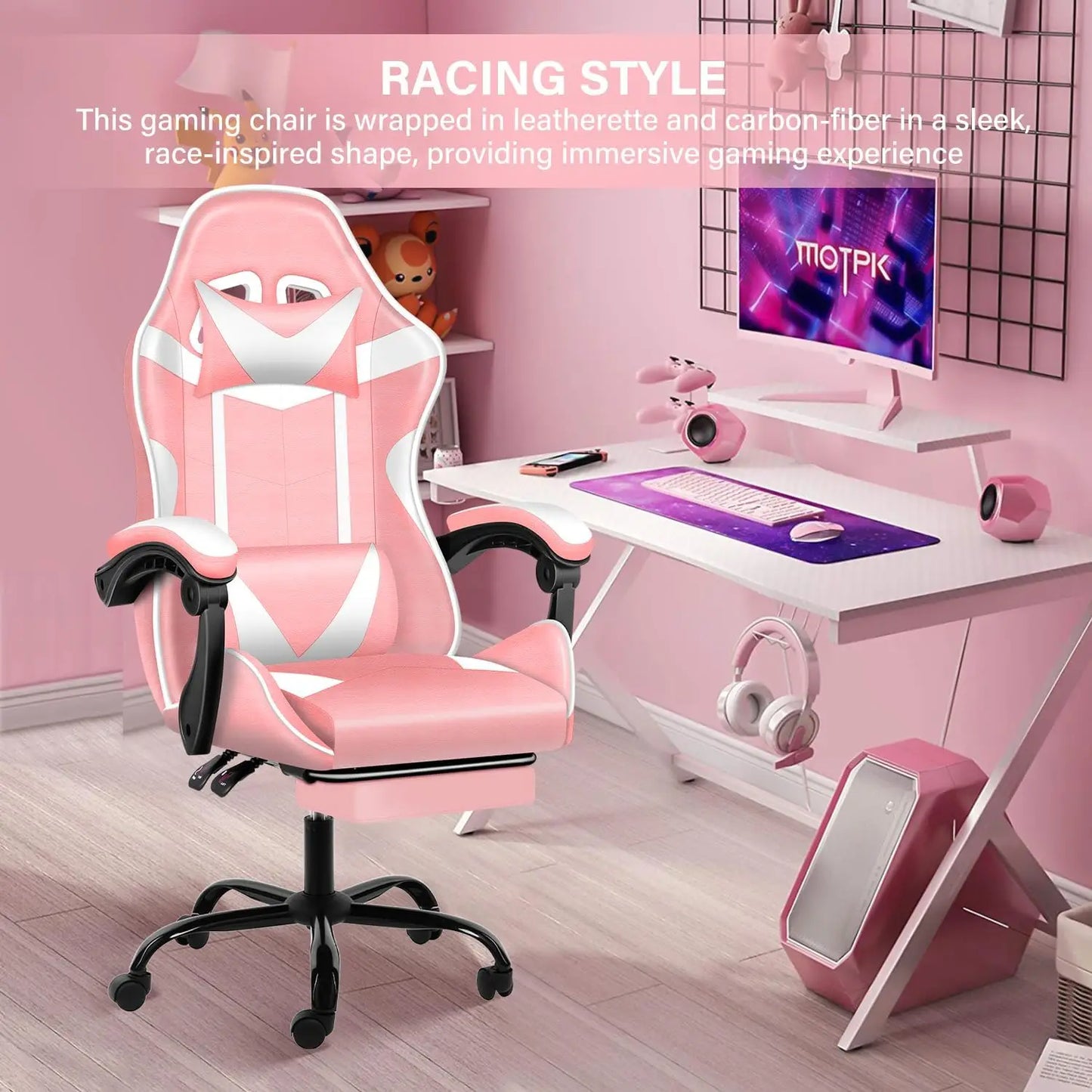 Gaming Chair, Backrest and Seat Height Adjustable Swivel Recliner Racing Office Computer Ergonomic Video Game Chair