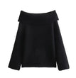 TRAFZA Women Fashion Solid Sweaters Casual Long Sleeve Folding Slim Fit Pullover Autumn Women's Sexy One Shoulder Knitted Tops