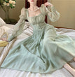 Elegant Princess Party Dress Women High Waist A-line Lace Up Autumn Spring French Vintage Prom Robe One Piece Vestidos Mujer New