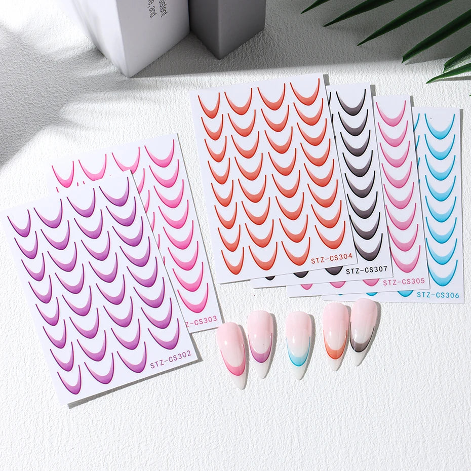 6pcs French Manicure Sticker Gradient Stripe Lines Sliders For Nails Ombre Designs Self-Adhesive Nail Art Decals DIY Decoration