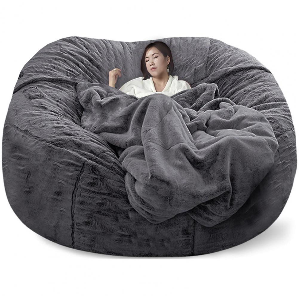 No Stuffed Gray Bean Bag Chair Giant Beanbag Pouf Sofa Bed Puff Futon Room Seat Tatami Relax Lounge Furniture Only Bag Case