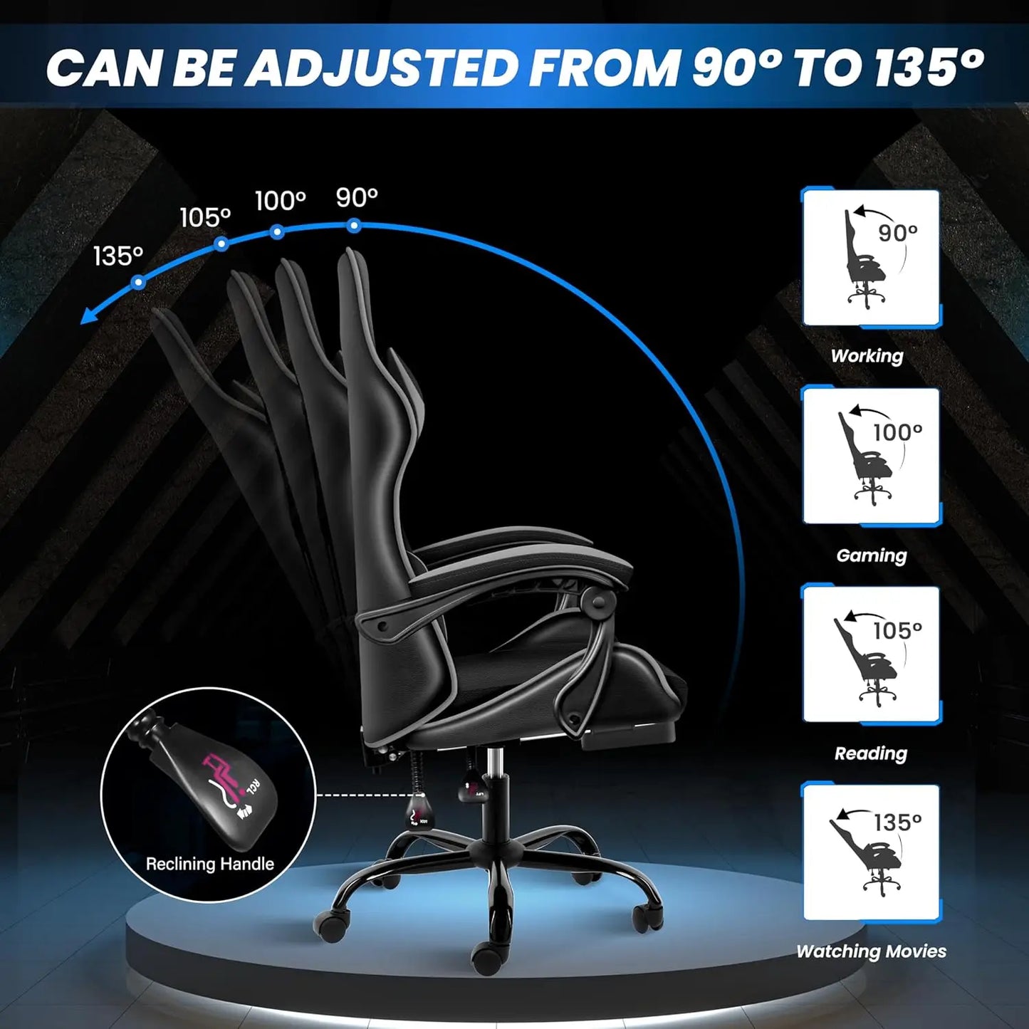 Gaming Chair, Backrest and Seat Height Adjustable Swivel Recliner Racing Office Computer Ergonomic Video Game Chair