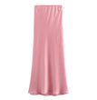 XNWMNZ Women's Fashion 2023 Flowing Satin Midi Skirt Women Vintage Elastic High Waist Flared hem High Street Female Skirt